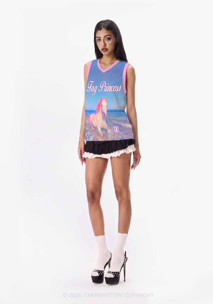 Blue Fag Princess Horse Pride Y2K Sport Jersey Tank Cherrykitten