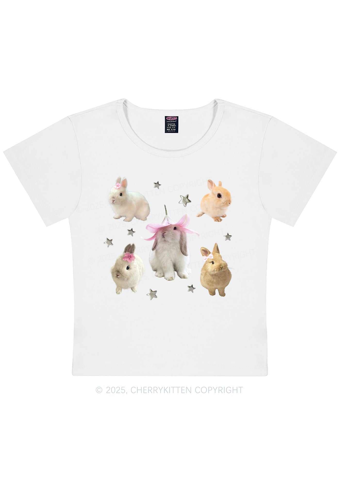 Lovely Rabbits Y2K Baby Tee Cherrykitten