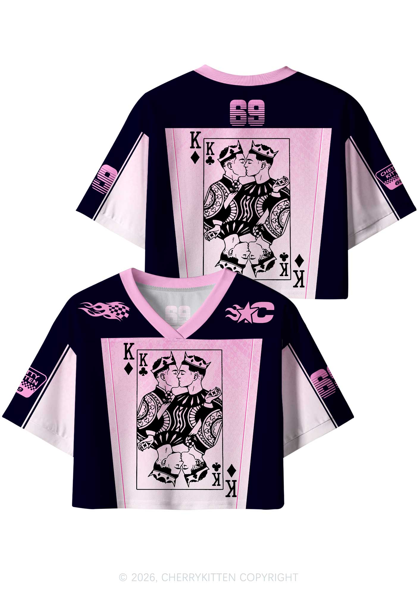 Pink Gradient Gay King Pride Y2K Crop Sport Jersey Shirts Cherrykitten