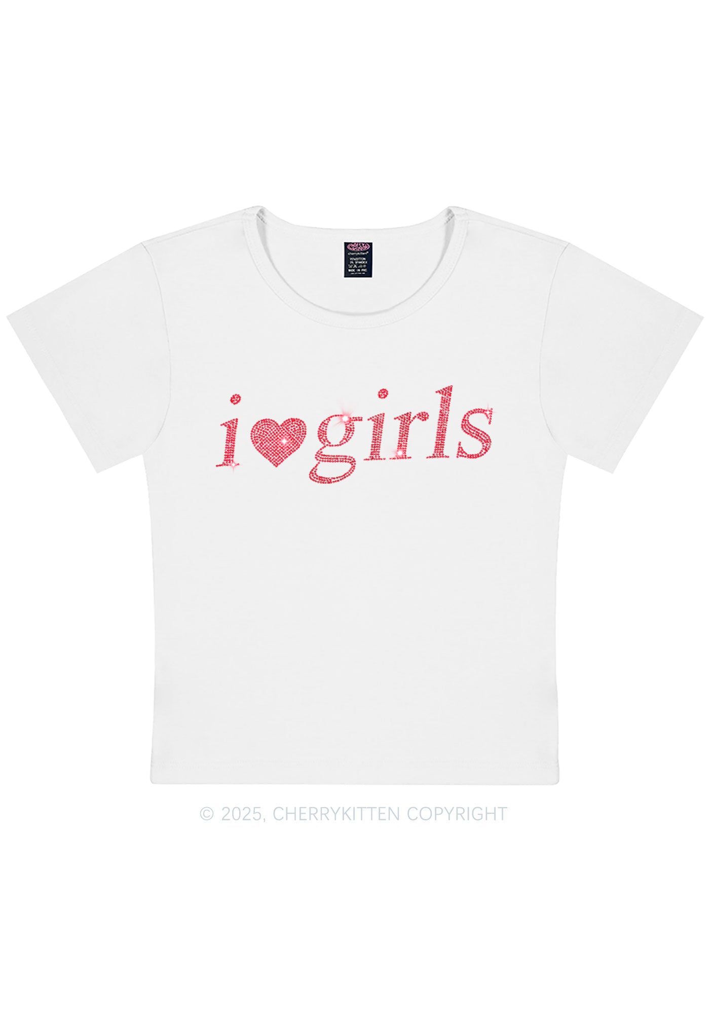 Rhinestone I Love Girls Y2K Baby Tee Cherrykitten