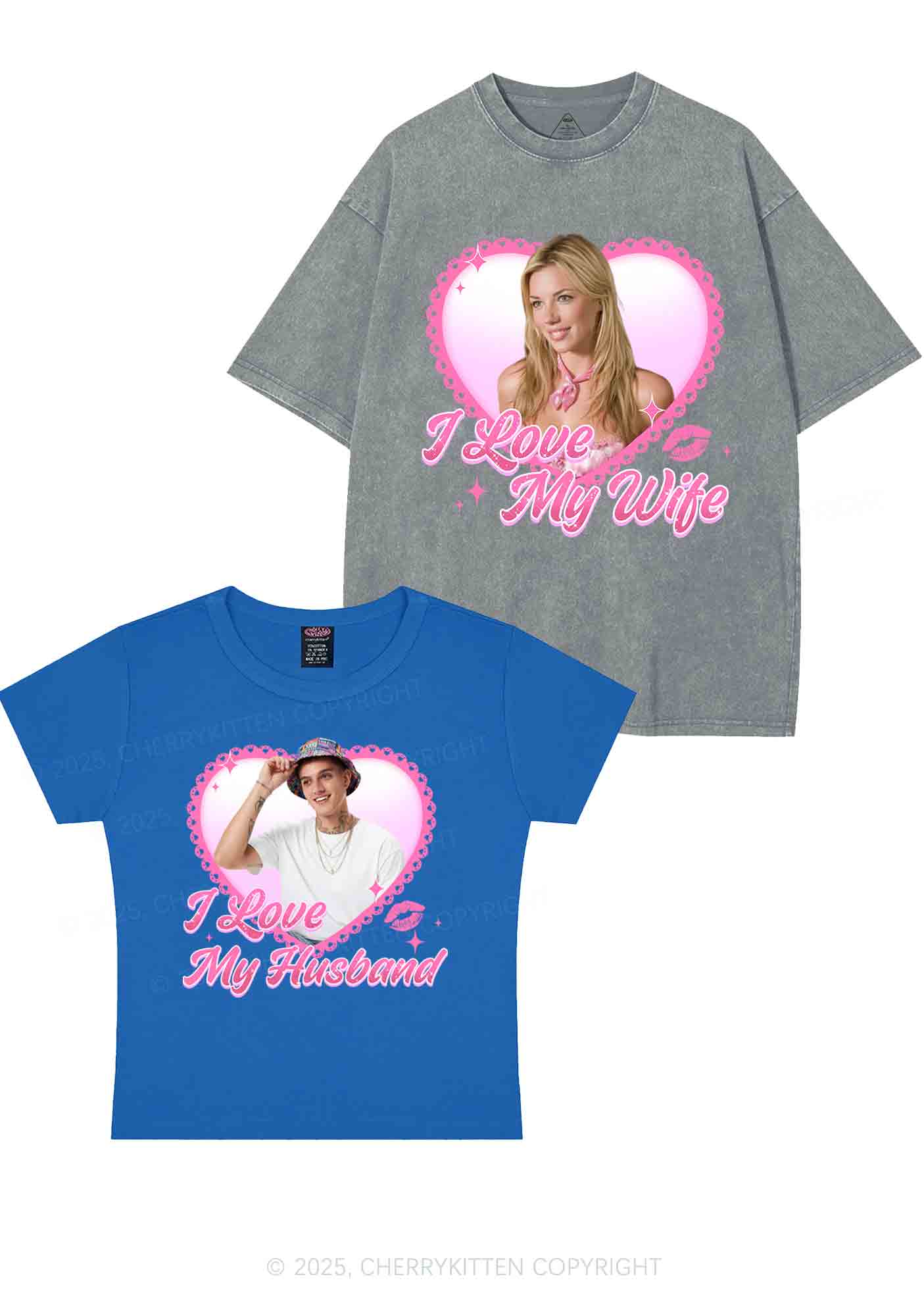 Custom Love My Wife Photo Y2K Valentine's Day Couple Shirt Cherrykitten