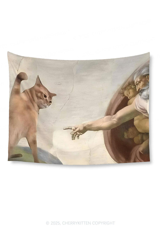 God Give Cat Flag Y2K Tapestry Cherrykitten