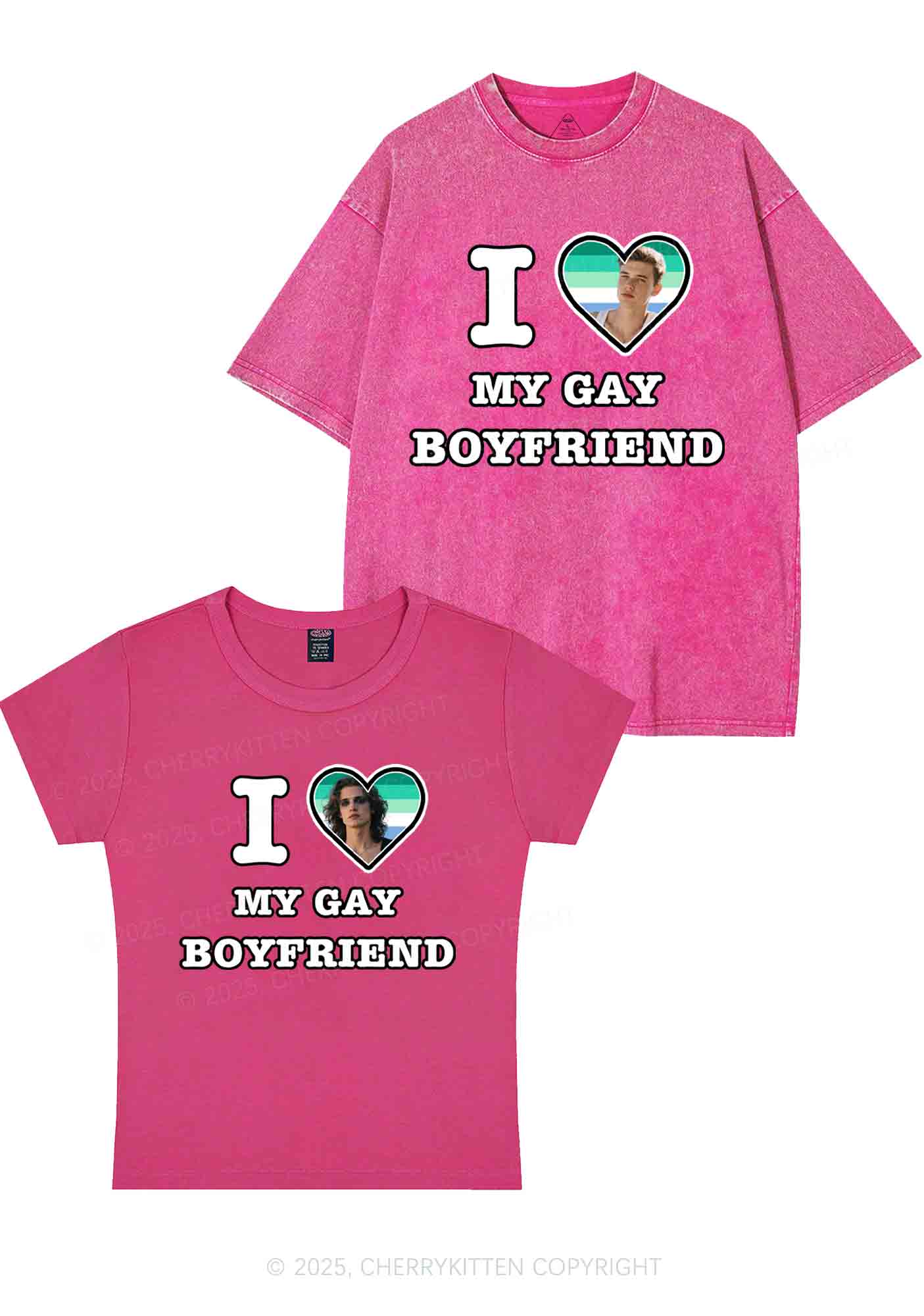 Custom My Gay BF Pride Y2K Valentine's Day Couple Shirt Cherrykitten