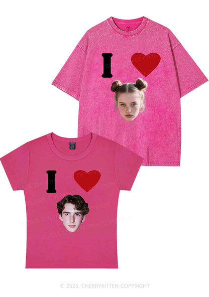 I Love Custom Portrait Y2K Valentine's Day Couple Shirt Cherrykitten