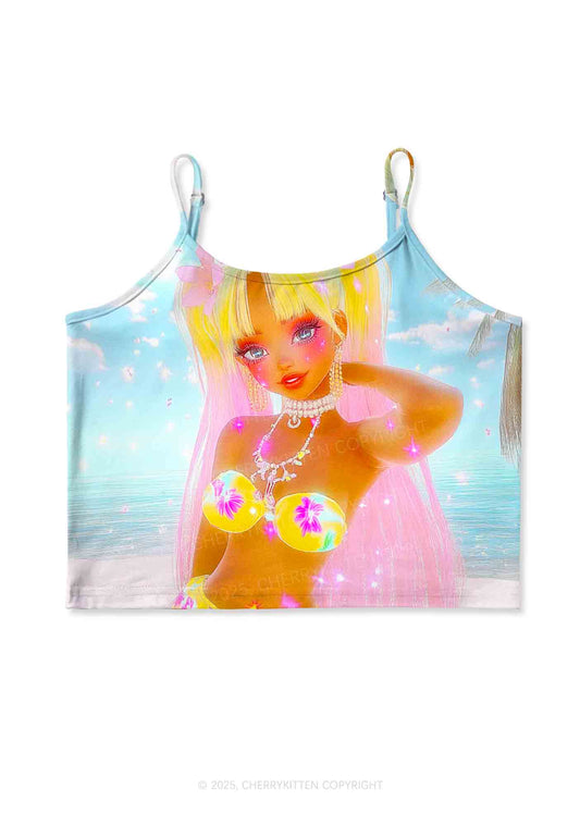 Flower Princess Y2K Print Cami Crop Top Cherrykitten