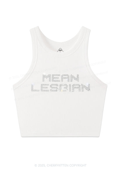 Rhinestone Mean Lesbian Pride Y2K Crop Tank Top Cherrykitten