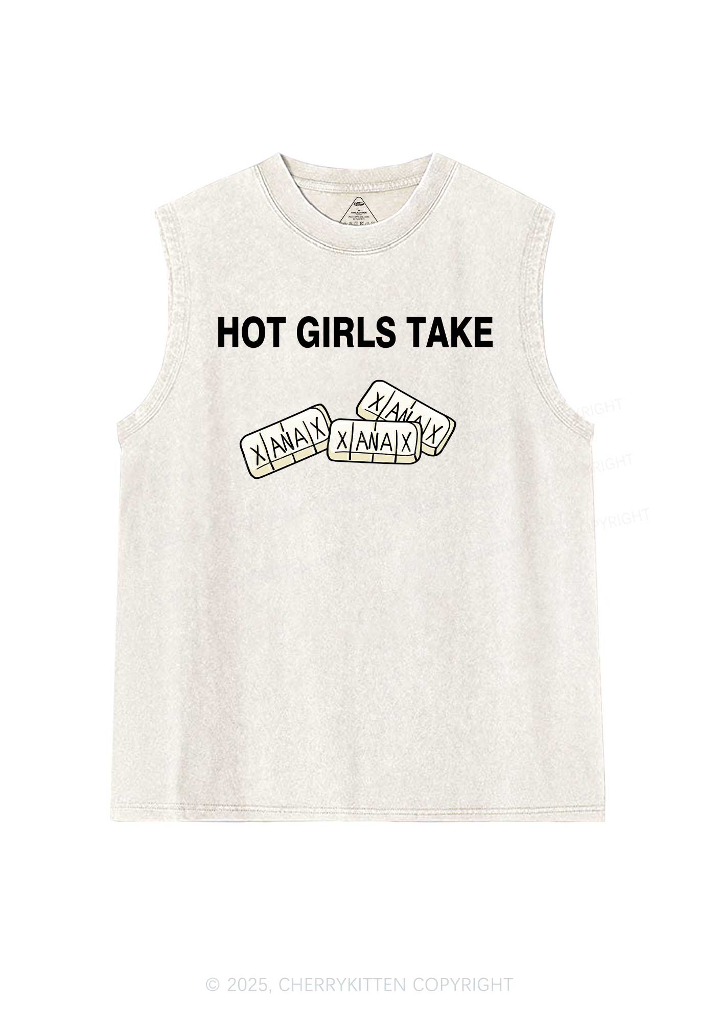 Hot Girls Take Xanax Y2K Washed Muscle Tank Cherrykitten