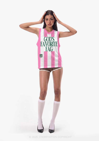 Deep Green Gods Favorite Fag Pride Y2K Sport Jersey Tank Cherrykitten