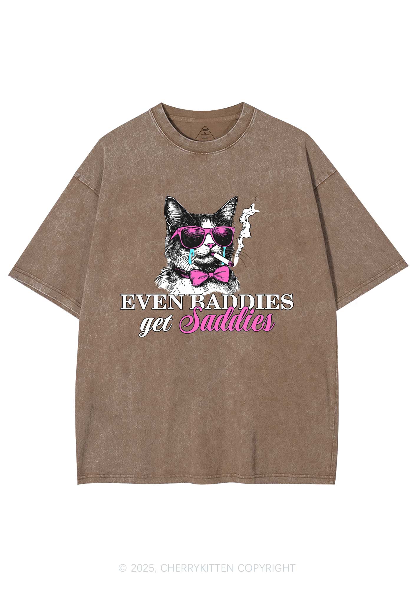 Baddies Cat Get Saddies Y2K Shirts Washed Tee Cherrykitten
