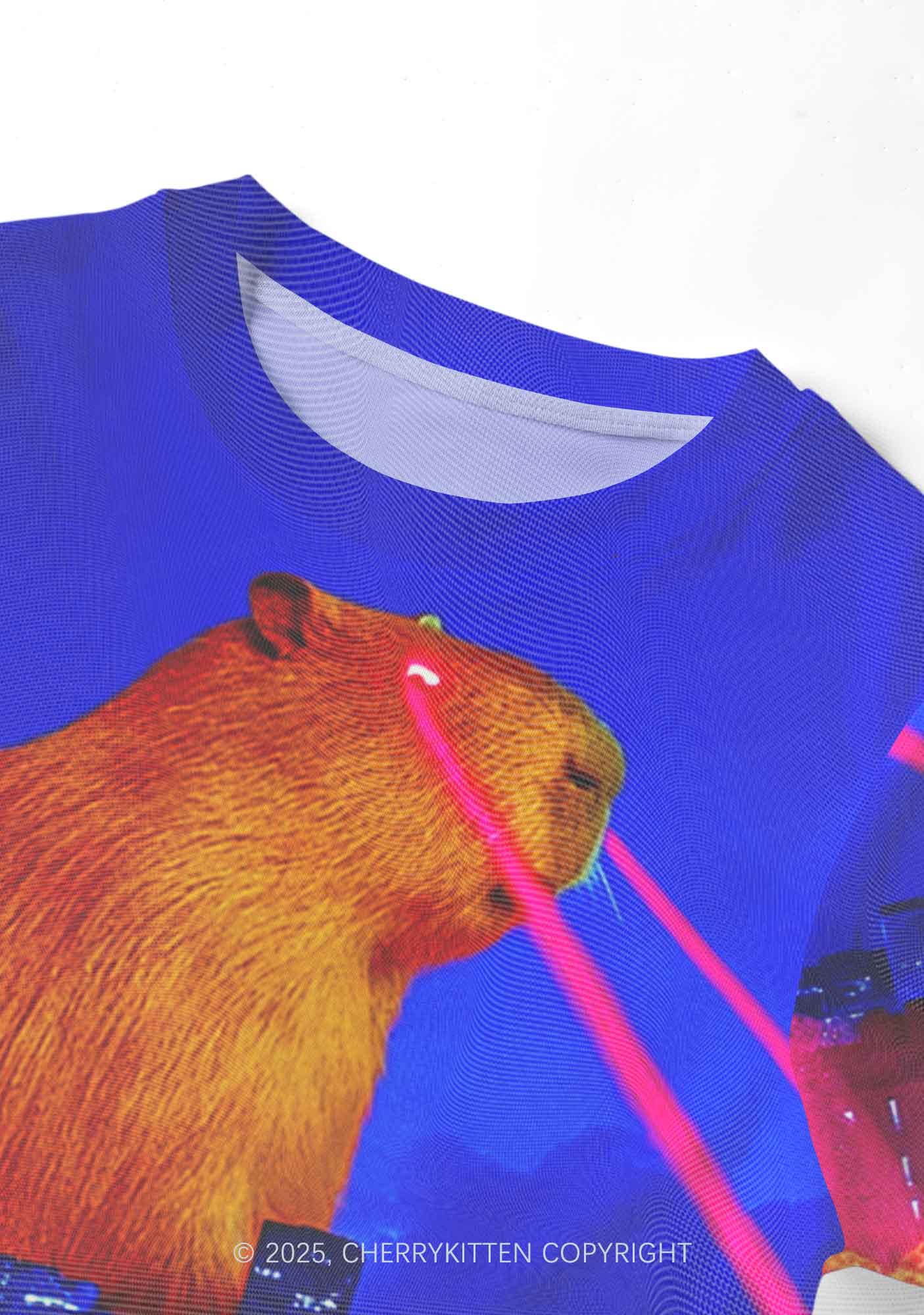 Laser Monster Capybara Y2K Mesh Crop Top Cherrykitten