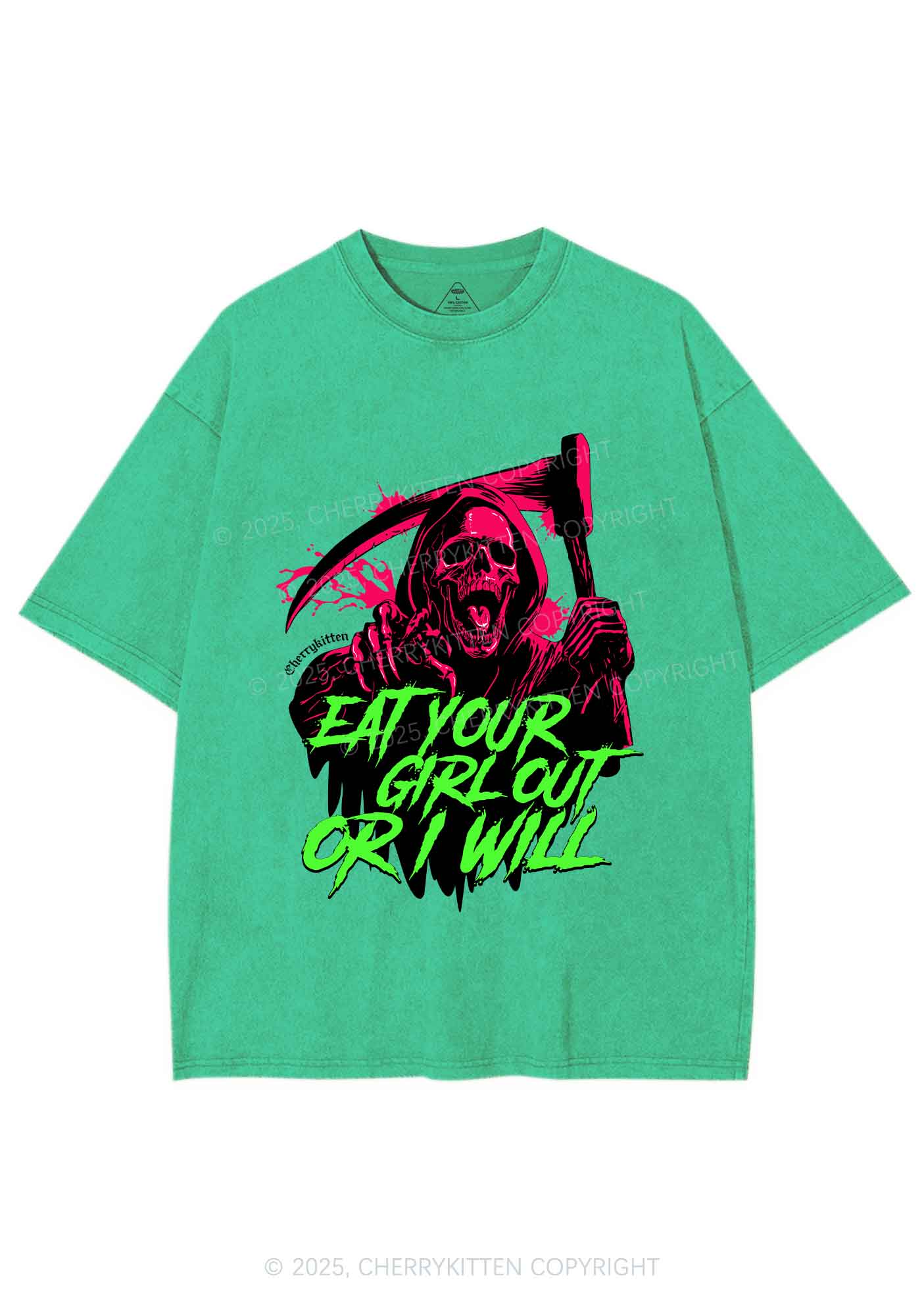 Hallowen Ghost Eat Your Girl Out Y2K Shirts Washed Tee Cherrykitten