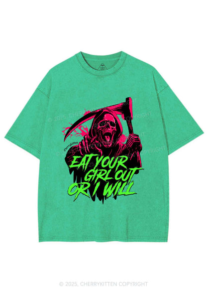 Hallowen Ghost Eat Your Girl Out Y2K Shirts Washed Tee Cherrykitten