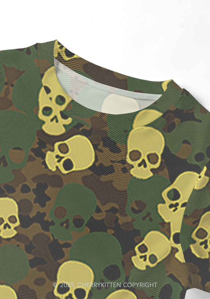 Halloween Camouflage Skull Y2K Mesh Crop Top Cherrykitten