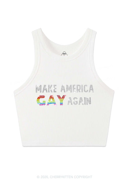 Rhinestone Make America Gay Again Pride Y2K Crop Tank Top Cherrykitten