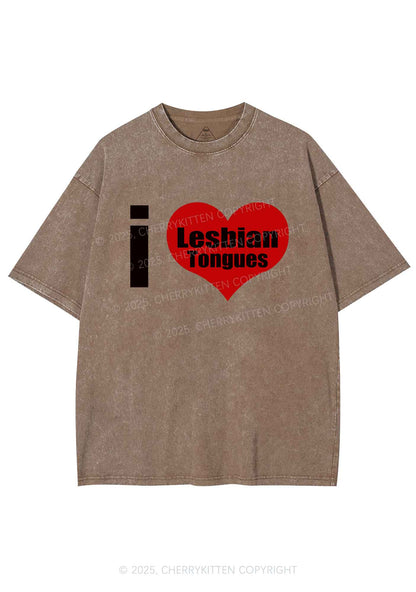 I Love Lesbian Tongues Y2K Shirts Washed Tee Cherrykitten