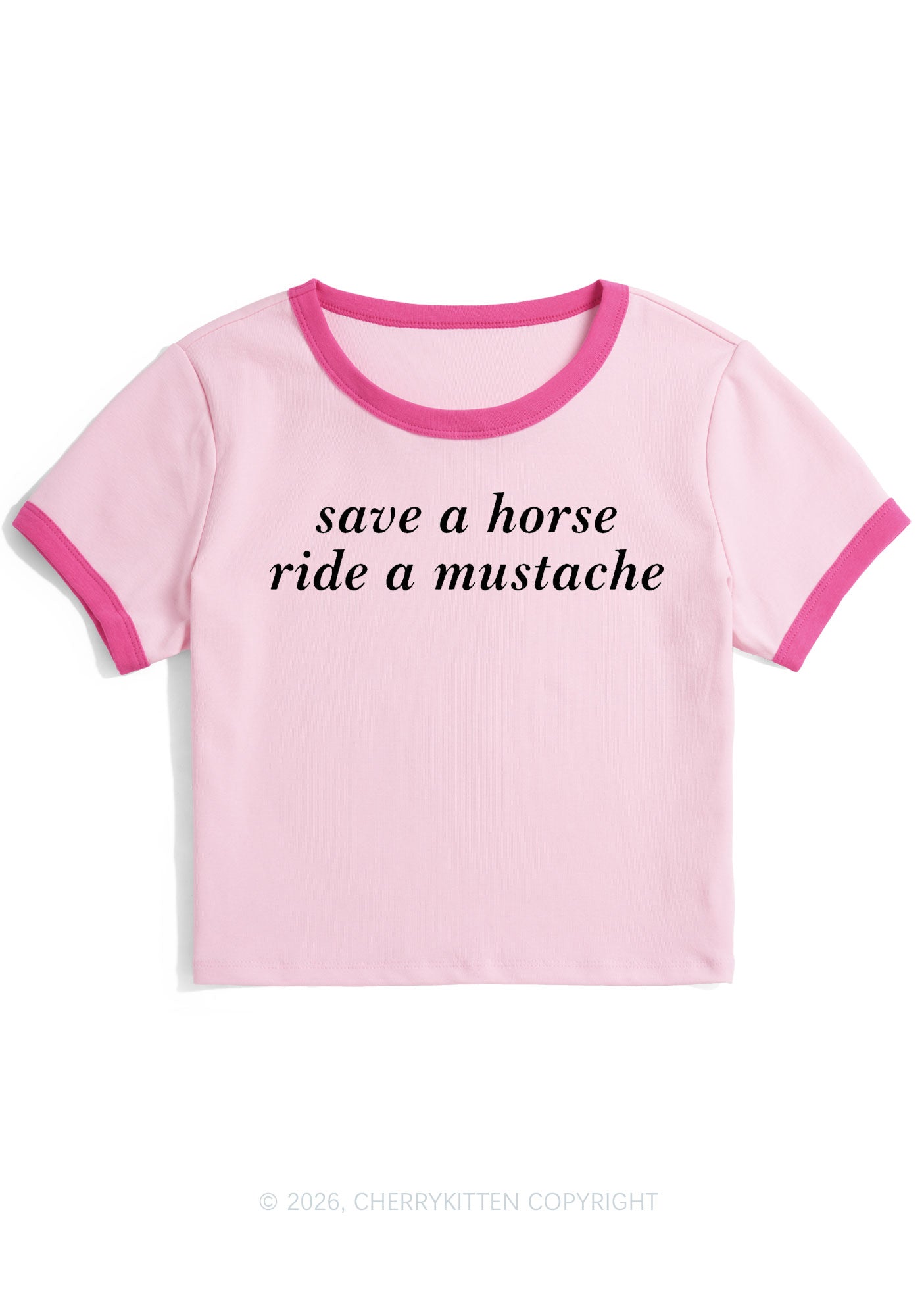 Ride A Mustache Y2K Ringer Tee Cherrykitten