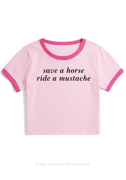 Ride A Mustache Y2K Ringer Tee Cherrykitten