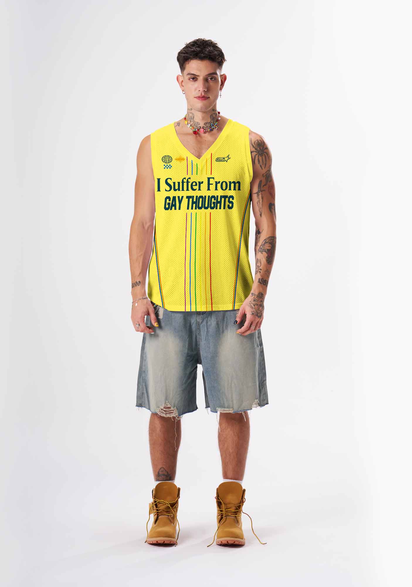 Yellow I Suffer From Gay Thoughts Pride Y2K Sport Jersey Tank Cherrykitten