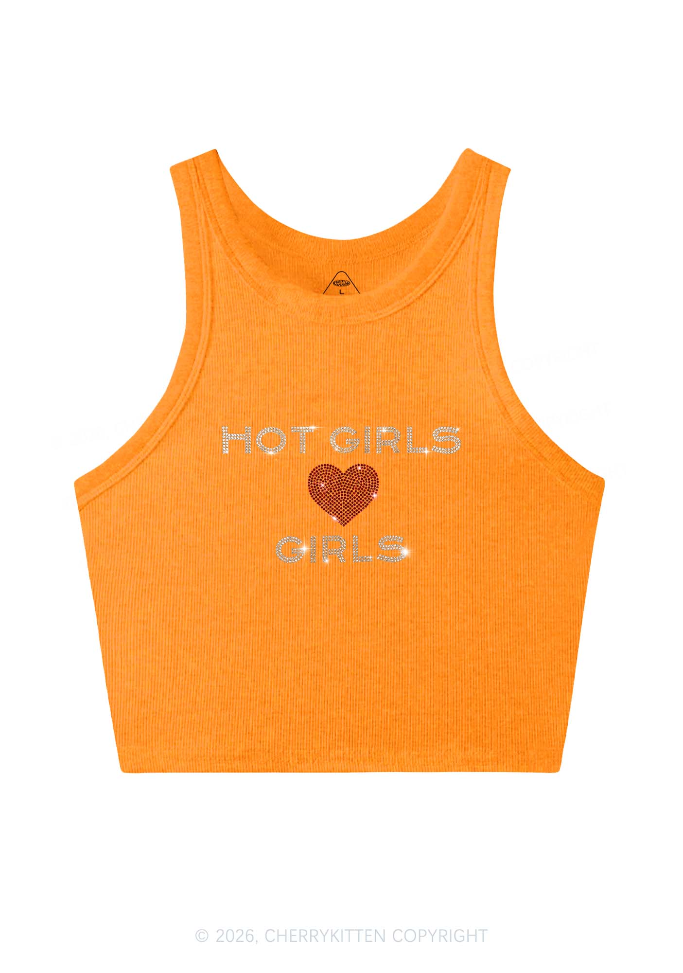 Rhinestone Hot Girls Love Girls Pride Y2K Crop Tank Top Cherrykitten