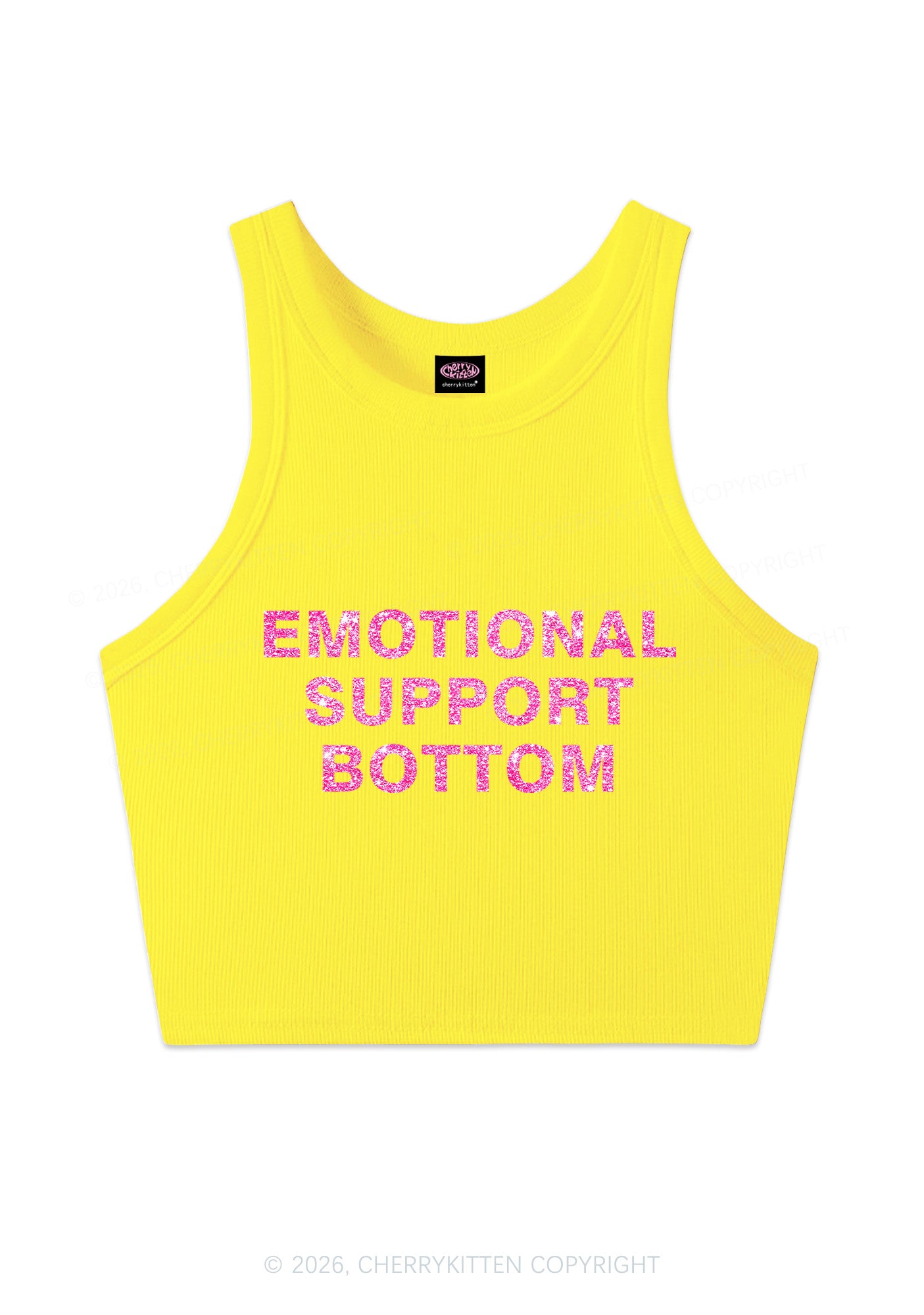 Glitter Emotional Support Bottom Pride Y2K Crop Tank Top Cherrykitten