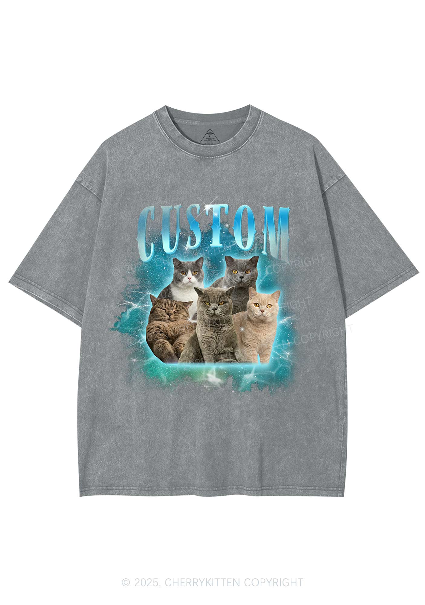 Custom Cat Photo Art Y2K Shirts Washed Tee Cherrykitten