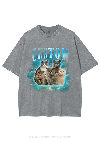 Custom Cat Photo Art Y2K Shirts Washed Tee Cherrykitten