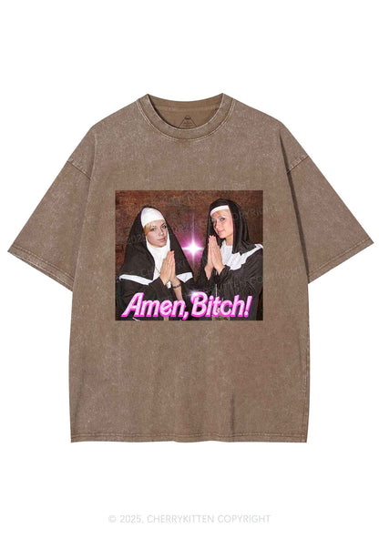 Custom Amen Bxtch Y2K Shirts Washed Tee Cherrykitten
