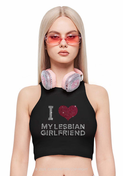 Rhinestone I Love My Lesbian GF Pride Y2K Crop Tank Top Cherrykitten