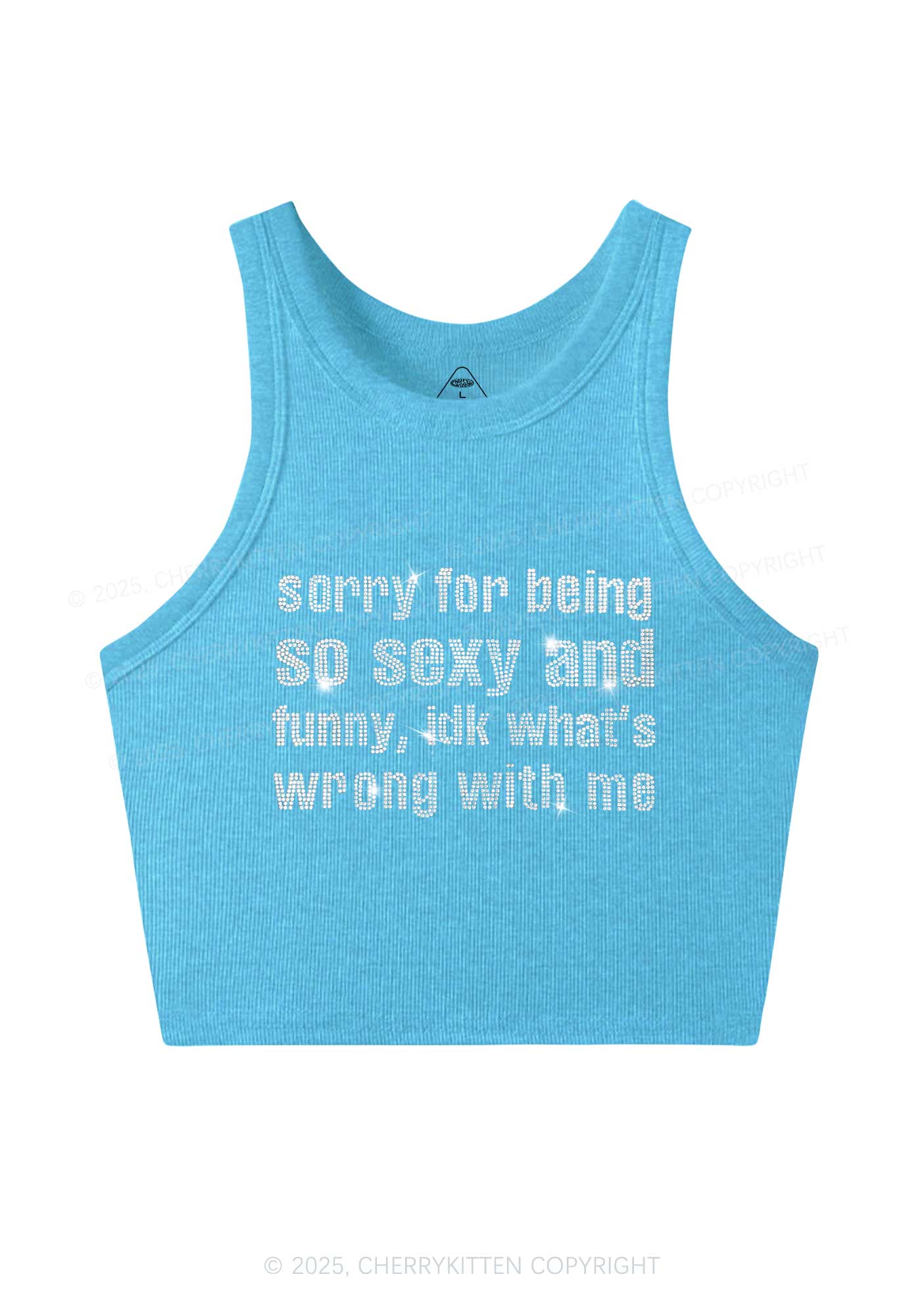Rhinestone Sorry For Being So Funny Y2K Crop Tank Top Cherrykitten