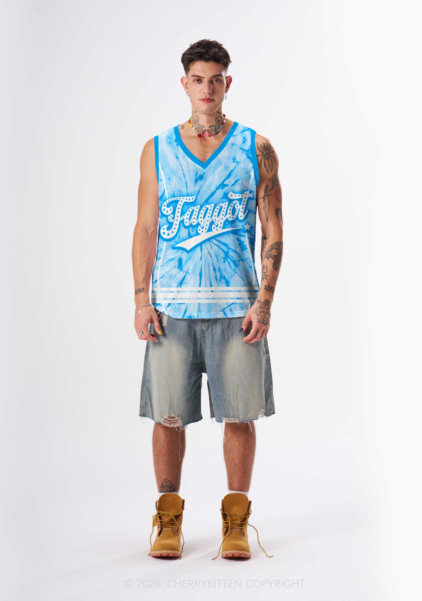 Blue Tie Dye Faggot Pride Y2K Sport Jersey Tank Cherrykitten