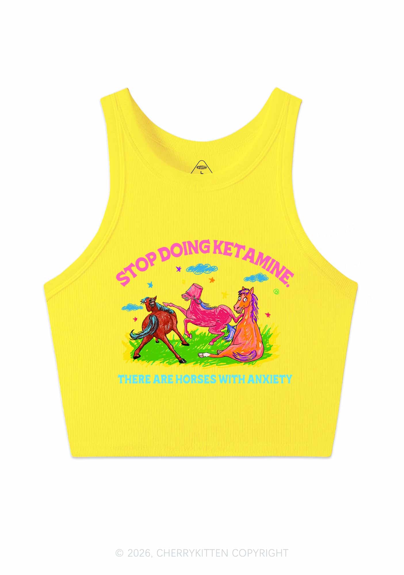 Horses With Anxiety Y2K Crop Tank Top Cherrykitten