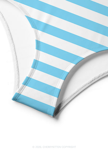 Blue And White Stripes Y2K Print Bikini Set Cherrykitten