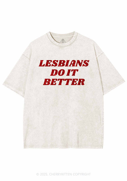 Glitter Lesbians Do It Better Pride Y2K Shirts Washed Tee Cherrykitten