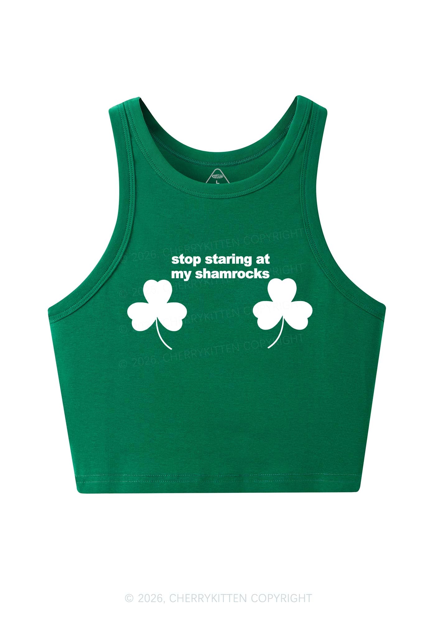 Stop Staring At My Shamrocks St Patricks Y2K Crop Tank Top Cherrykitten
