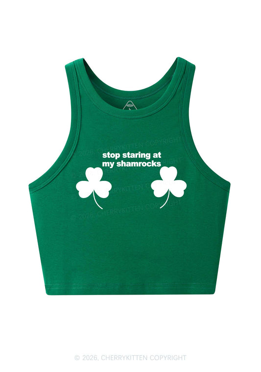 Stop Staring At My Shamrocks St Patricks Y2K Crop Tank Top Cherrykitten