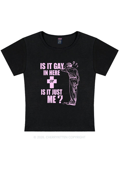 Is It Gay In Here Pride Y2K Baby Tee Cherrykitten
