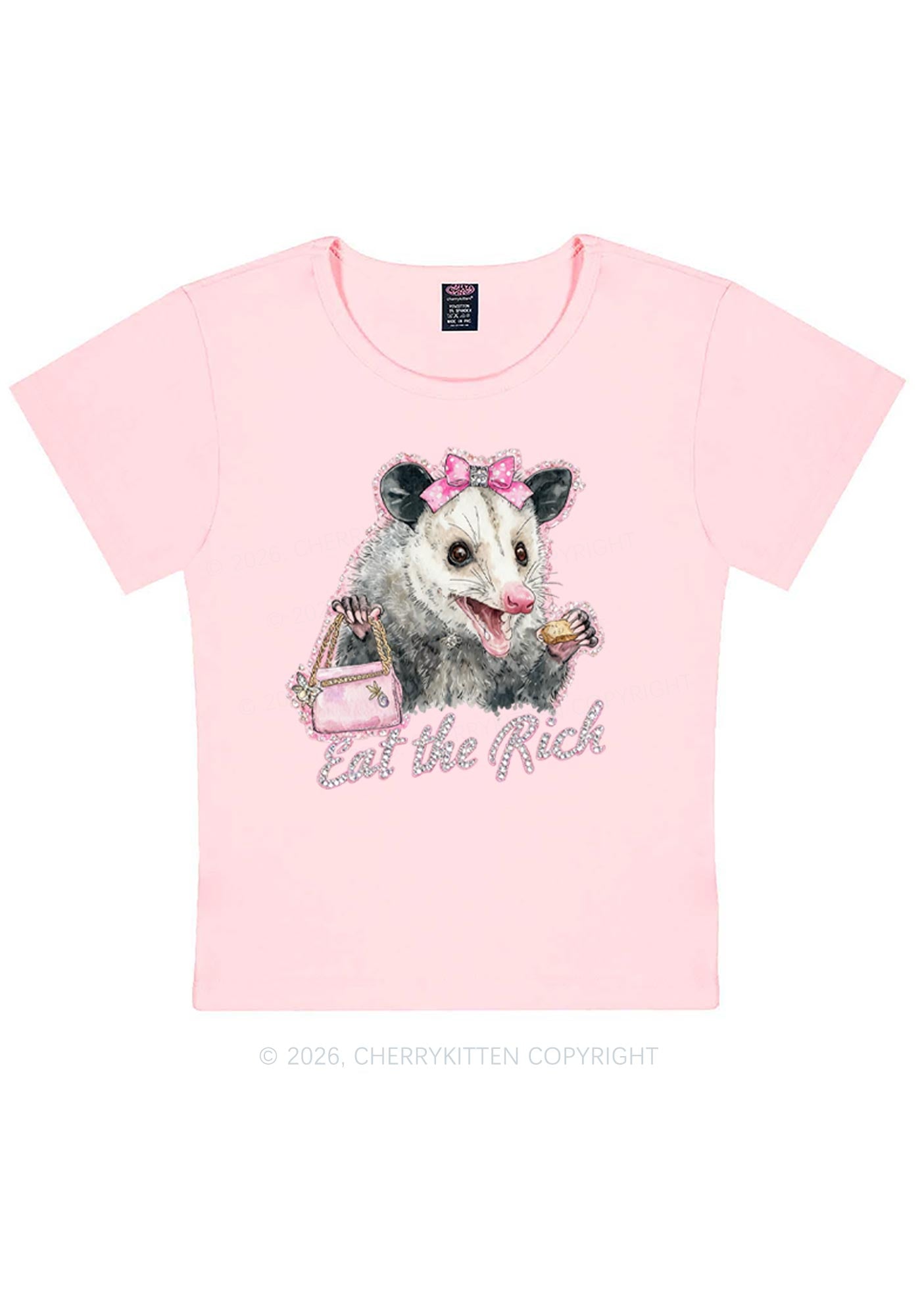 Eat The Rich Possum Y2K Baby Tee Cherrykitten