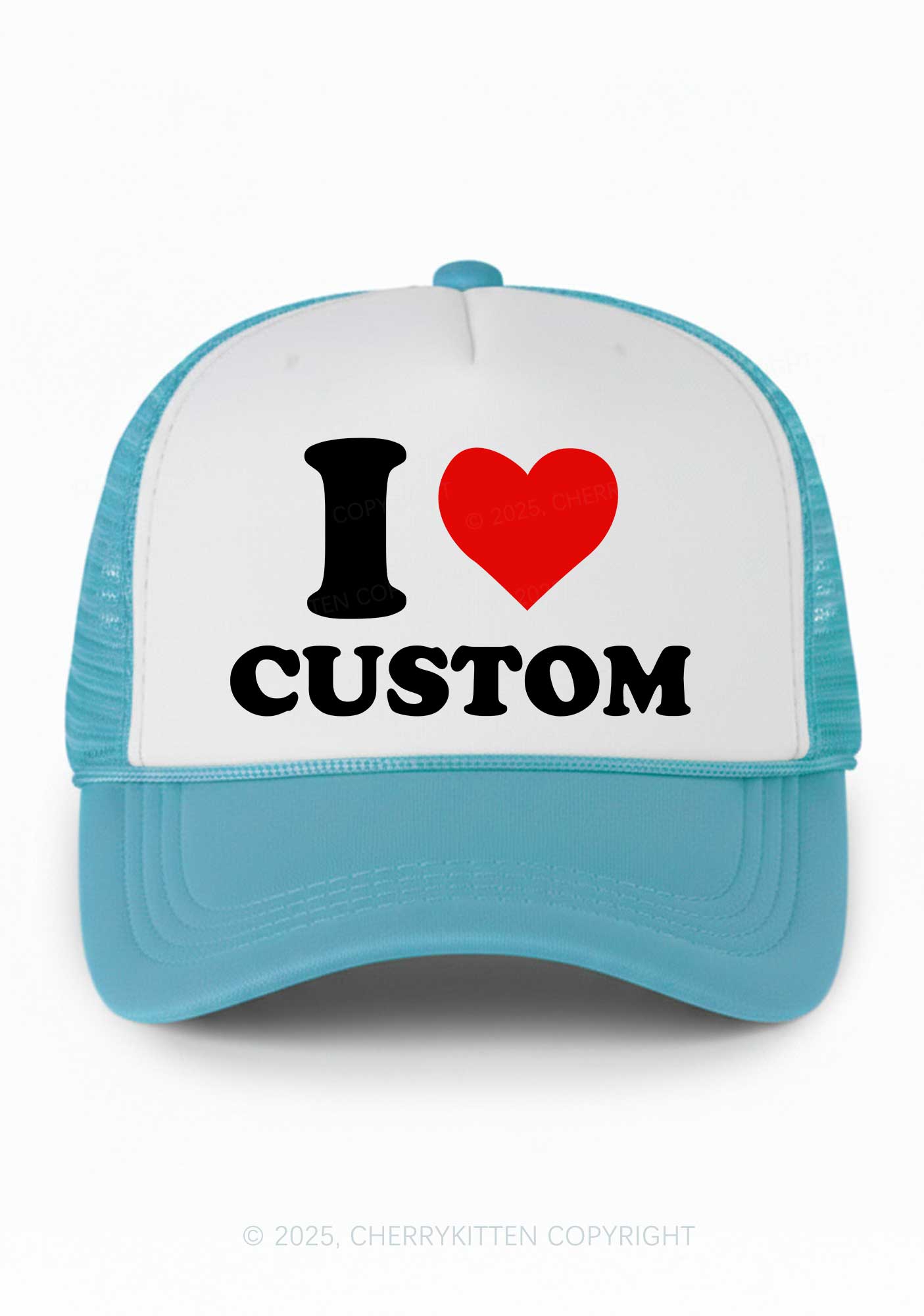 I Love Custom Valentine's Day Y2K Colorblock Trucker Hat Cherrykitten