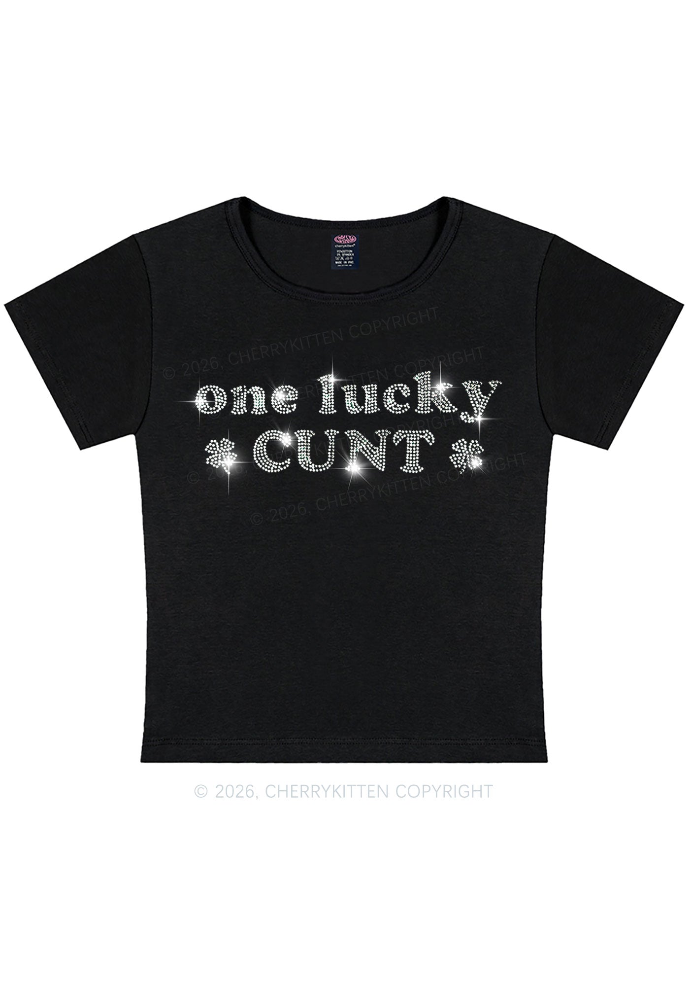 Rhinestone One Lucky Cxxt St Patricks Y2K Baby Tee Cherrykitten