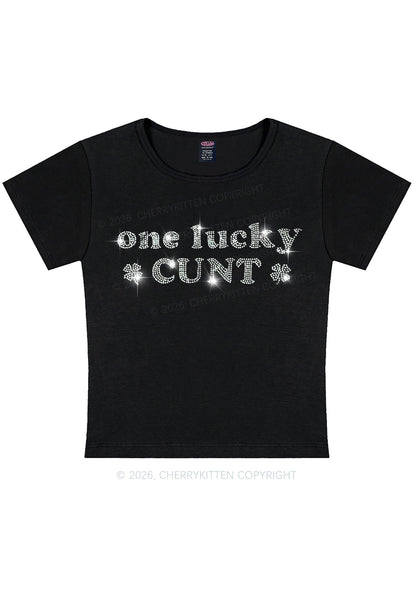 Rhinestone One Lucky Cxxt St Patricks Y2K Baby Tee Cherrykitten