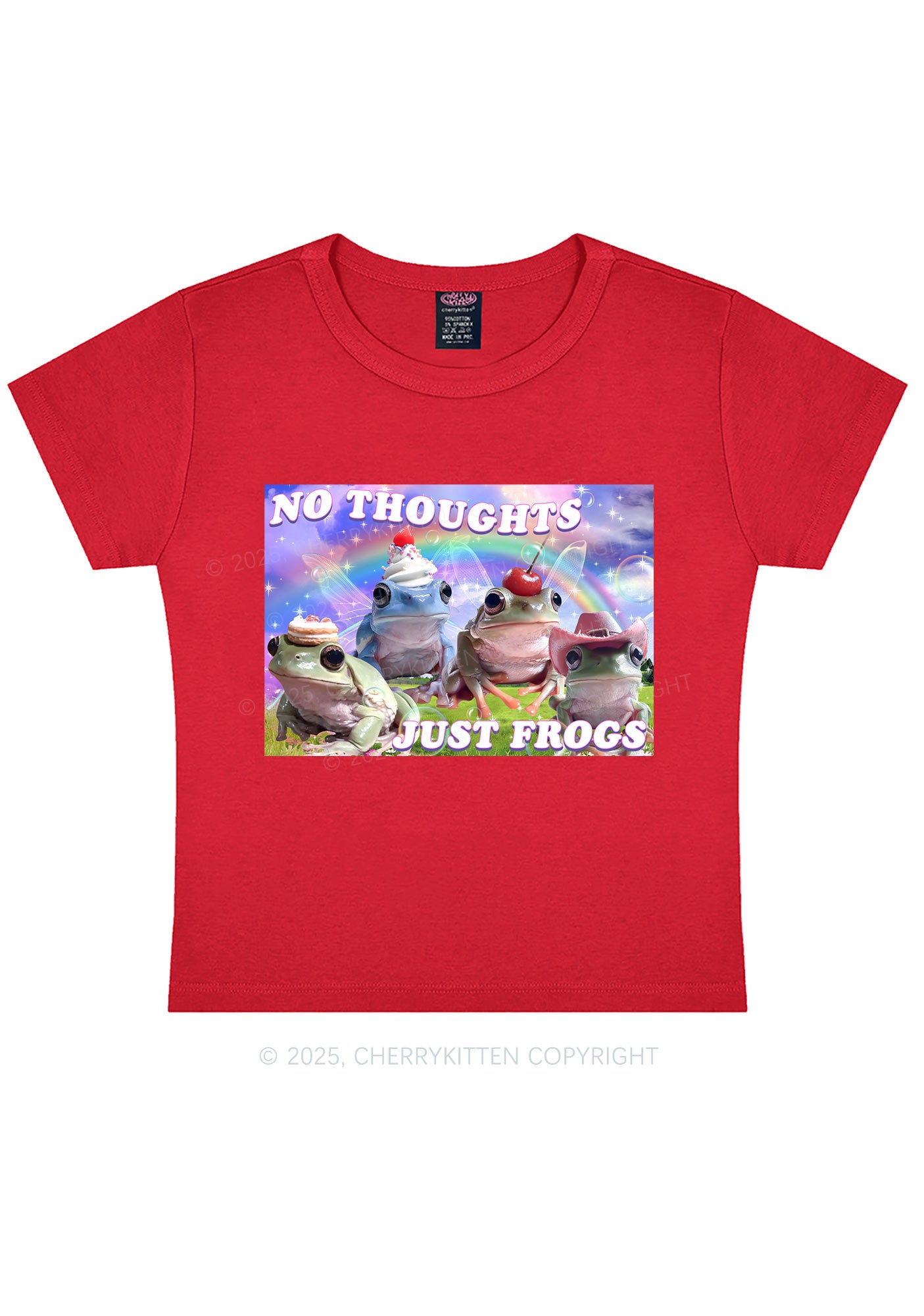 No Thoughts Just Frogs Y2K Baby Tee Cherrykitten