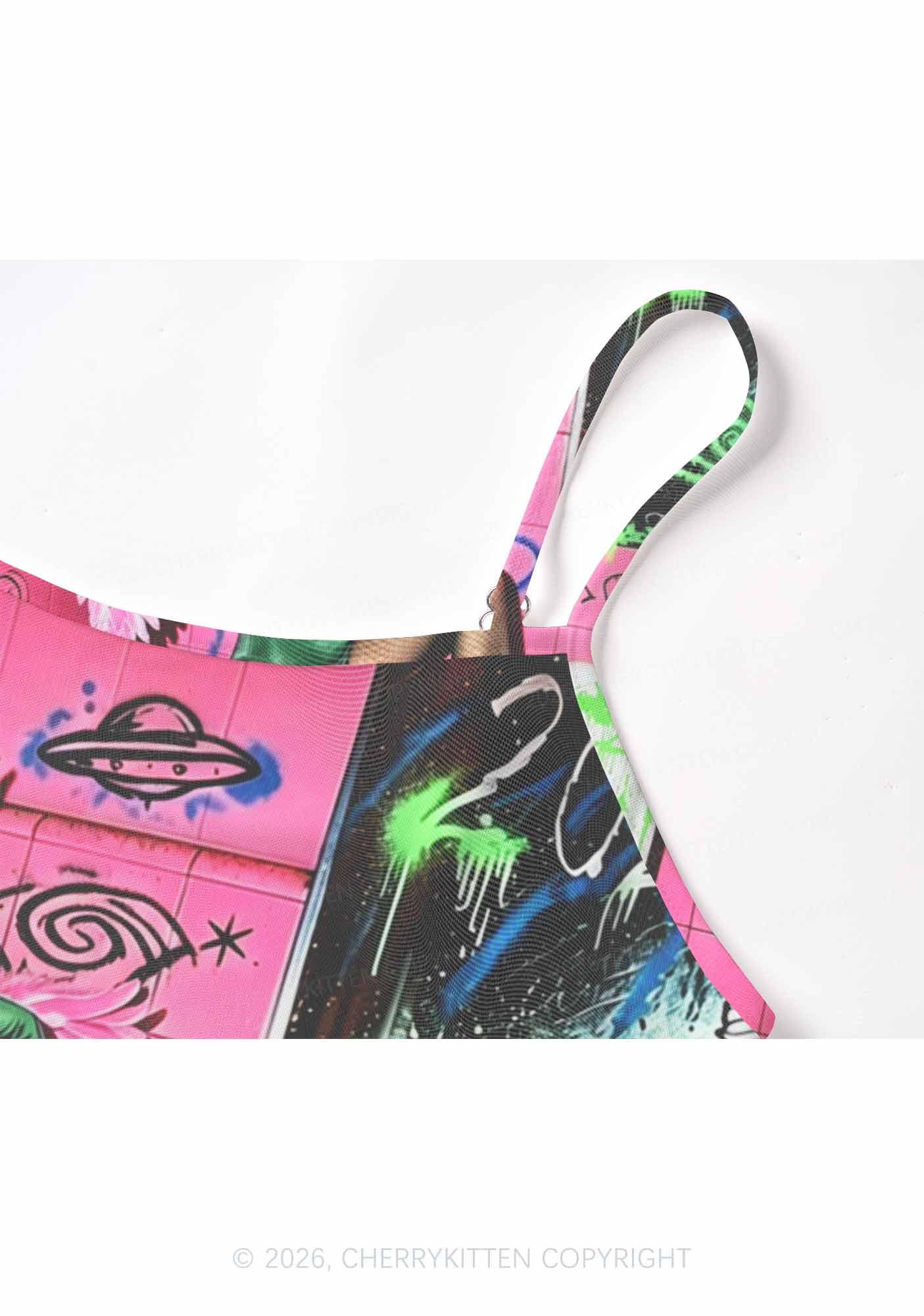 Alien Angel Graffiti Wall Y2K Mesh Cami Tank Cherrykitten