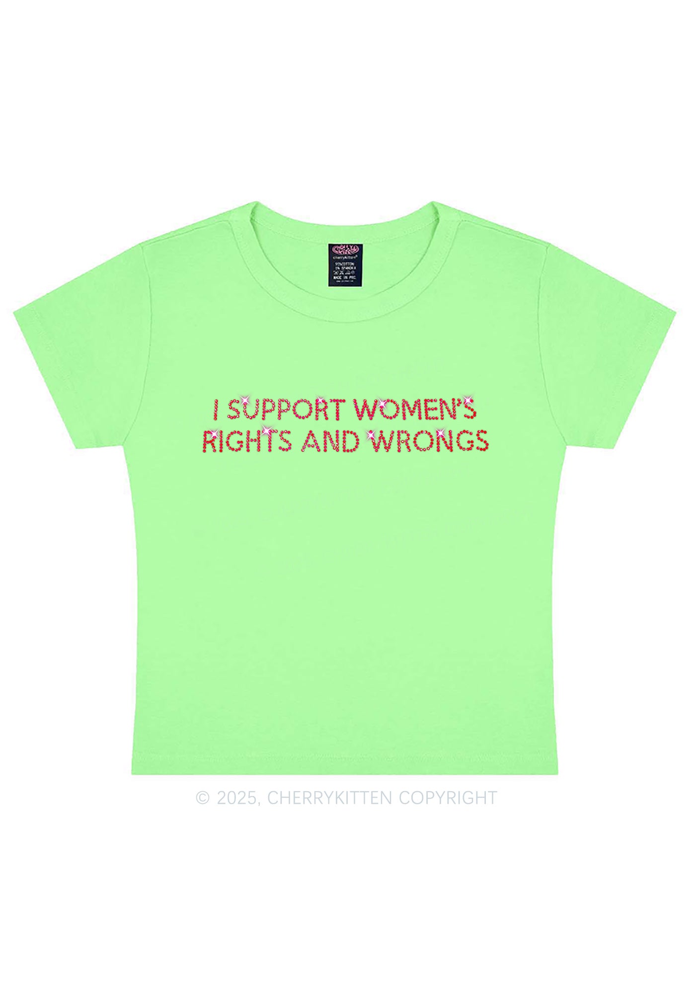 Rhinestone I Support Women Y2K Baby Tee Cherrykitten