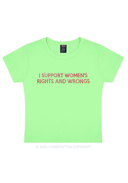 Rhinestone I Support Women Y2K Baby Tee Cherrykitten