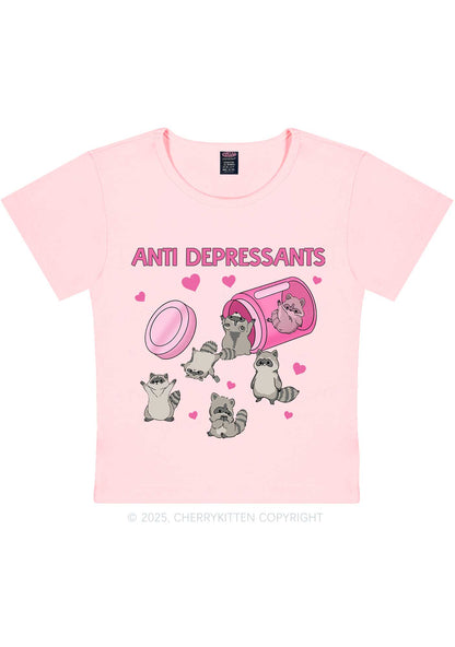 Anti Depressants Raccoon Y2K Baby Tee Cherrykitten