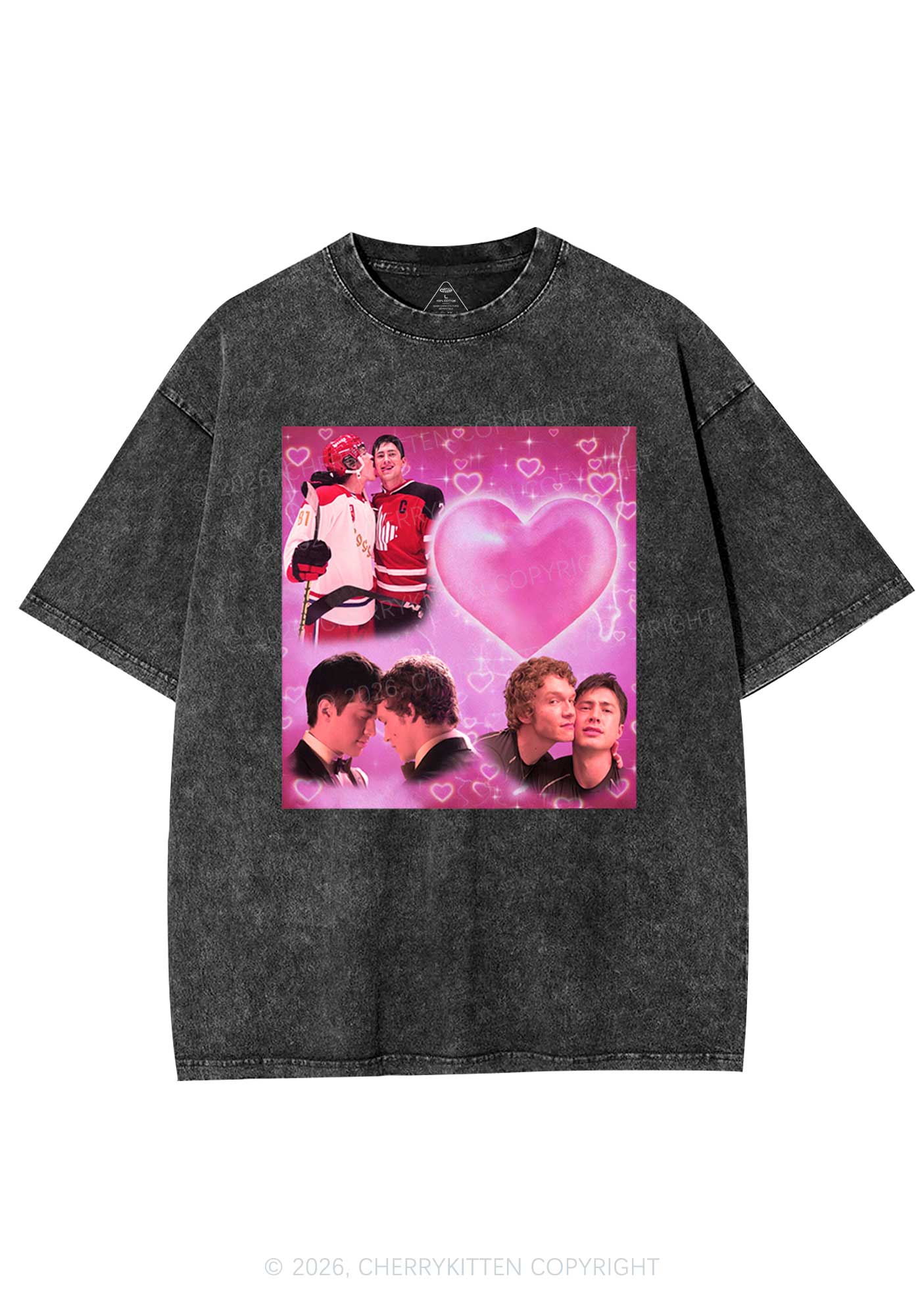 Pink Heart Portrait HR Y2K Shirts Washed Tee Cherrykitten