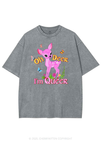 Oh Deer Im Queer Pride Y2K Shirts Washed Tee Cherrykitten