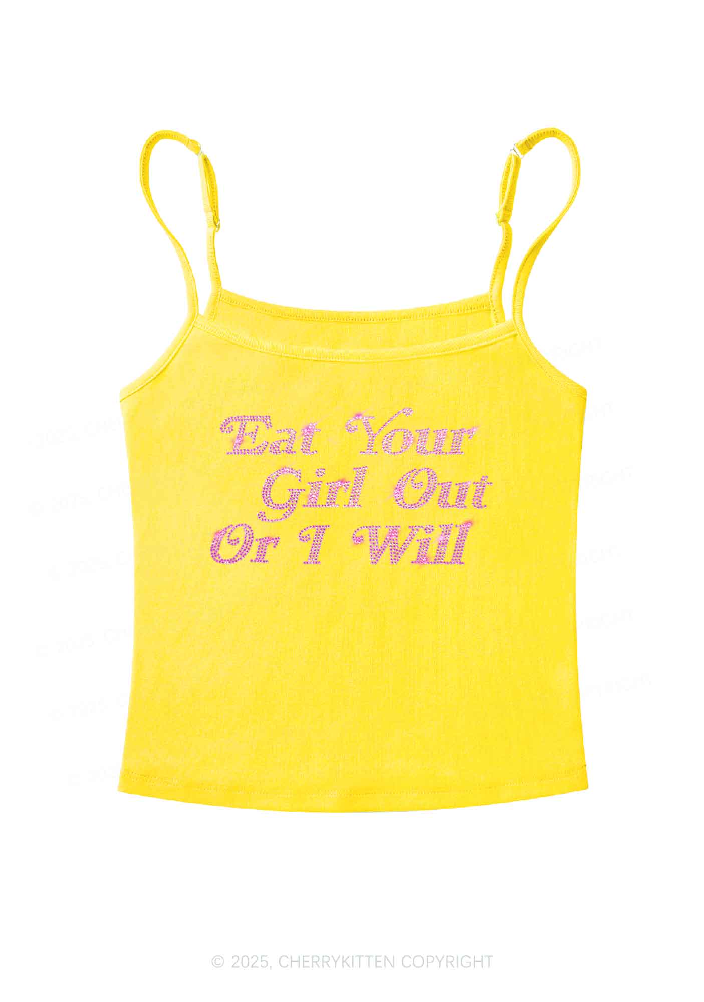 Rhinestone Eat Your Girl Out Y2K Spaghetti Strap Cami Cherrykitten