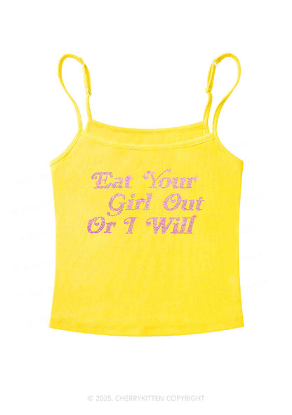 Rhinestone Eat Your Girl Out Y2K Spaghetti Strap Cami Cherrykitten