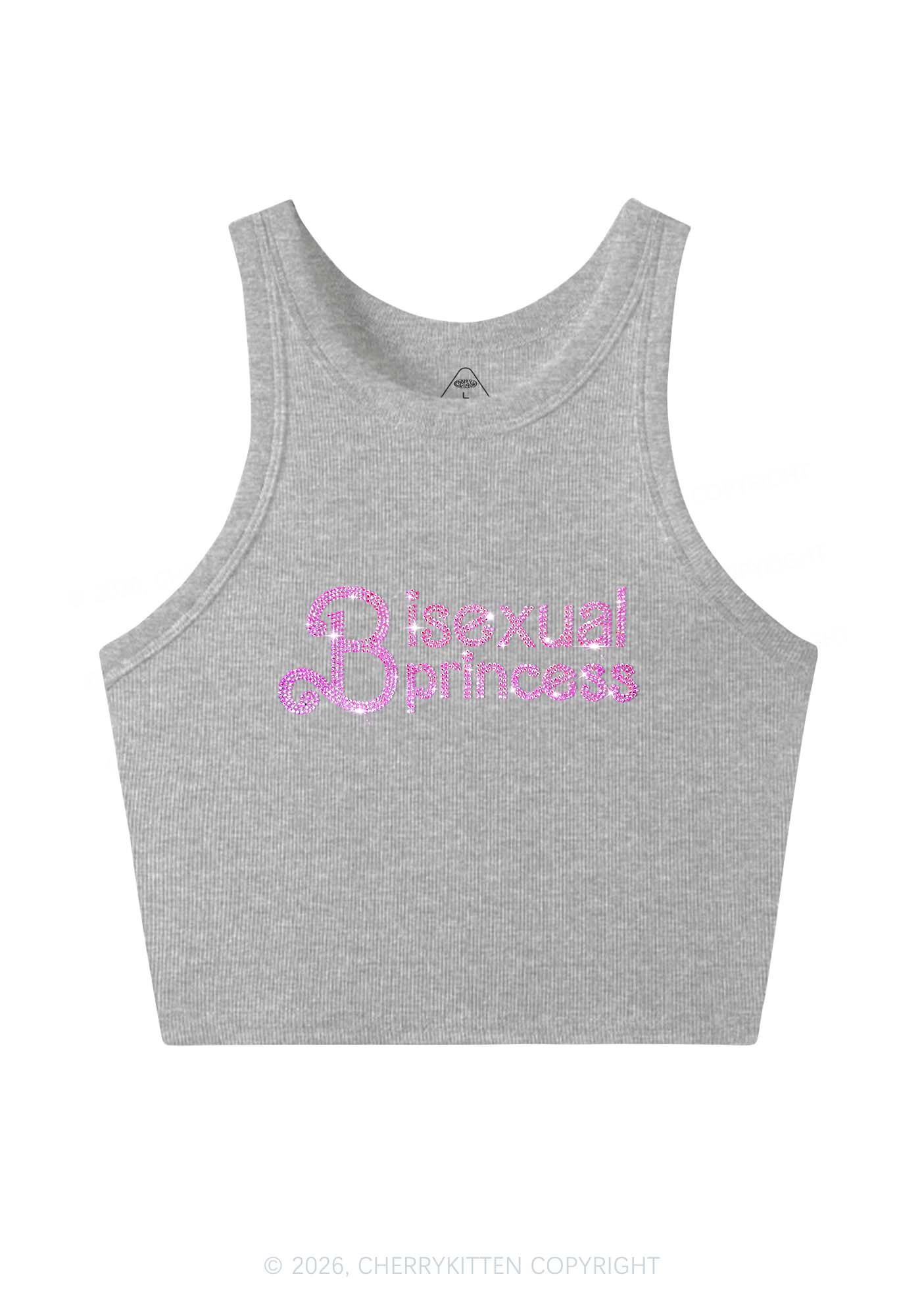 Rhinestone Bisexual Princess Pride Y2K Crop Tank Top Cherrykitten